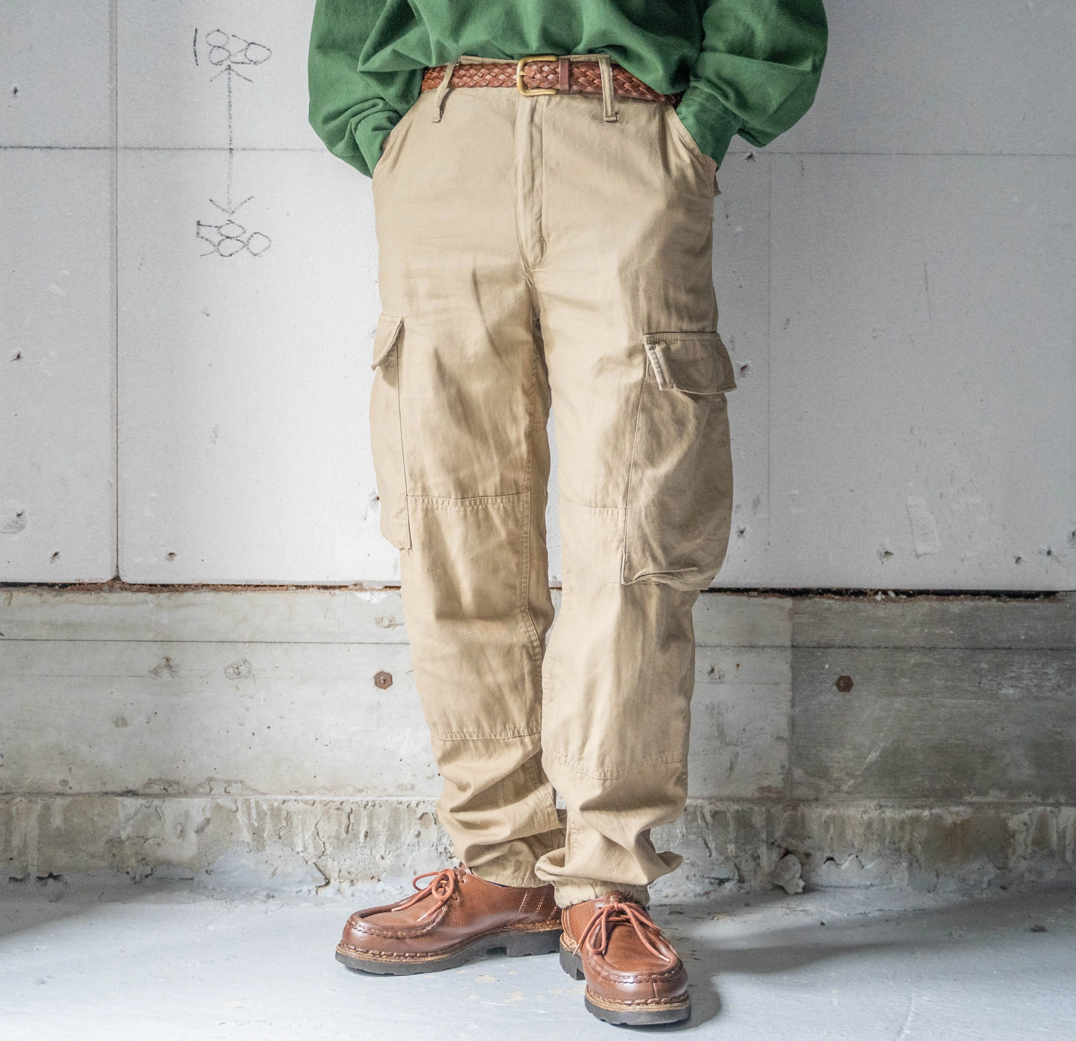 1980-90s Norway military beige color cargo pants -with side adjuster-　