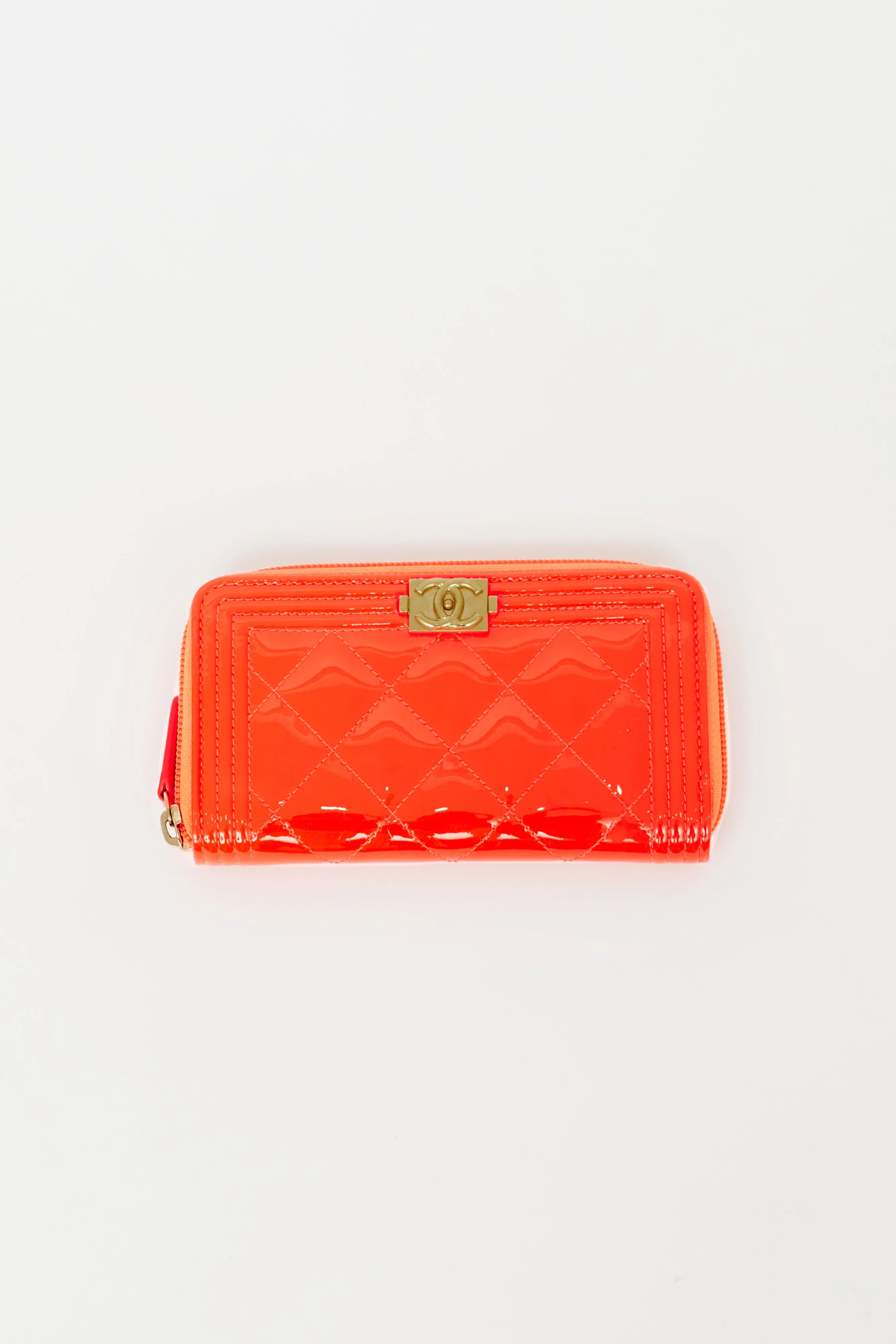 2016 Neon Orange Patent Zip Wallet