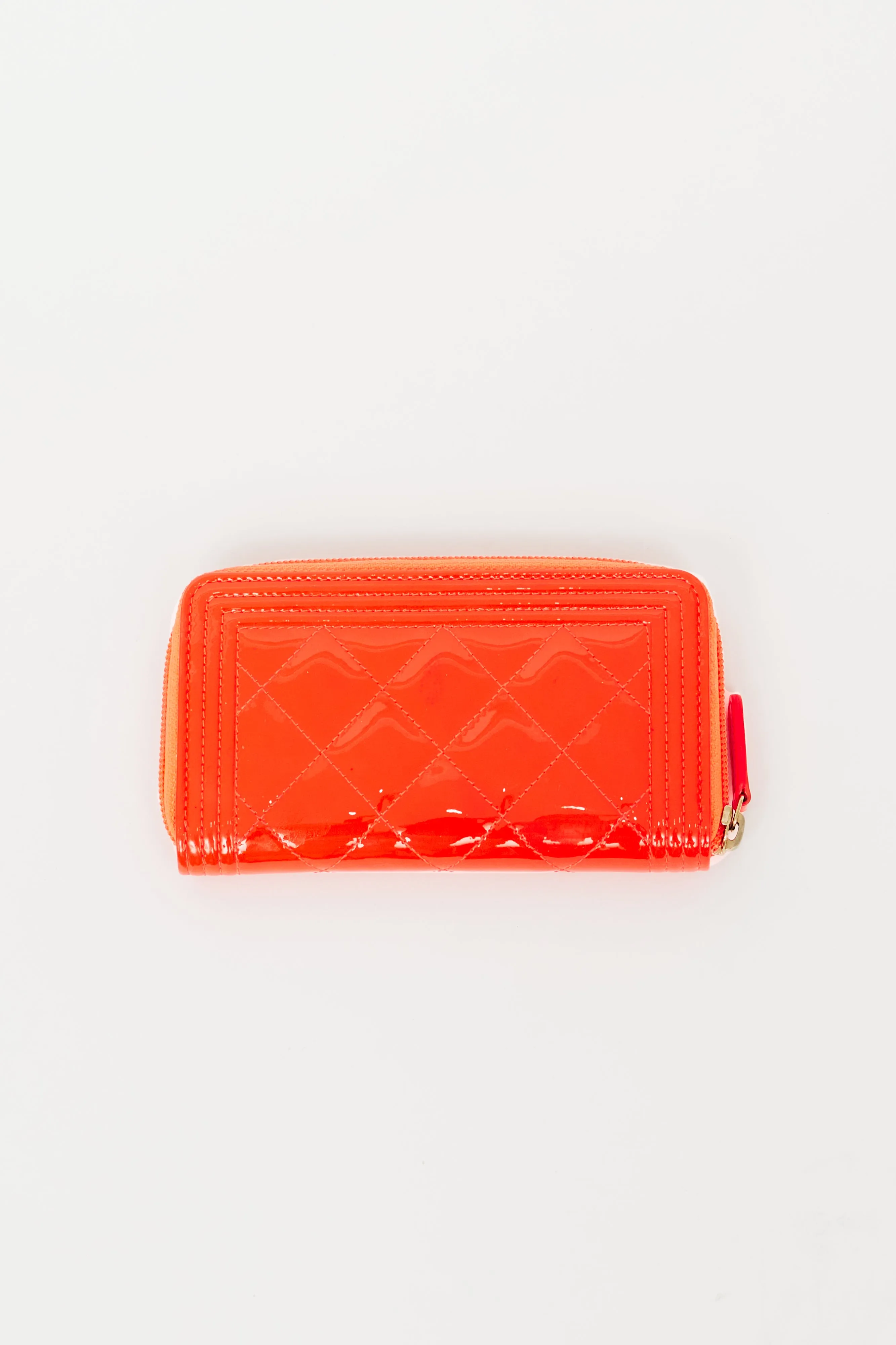 2016 Neon Orange Patent Zip Wallet
