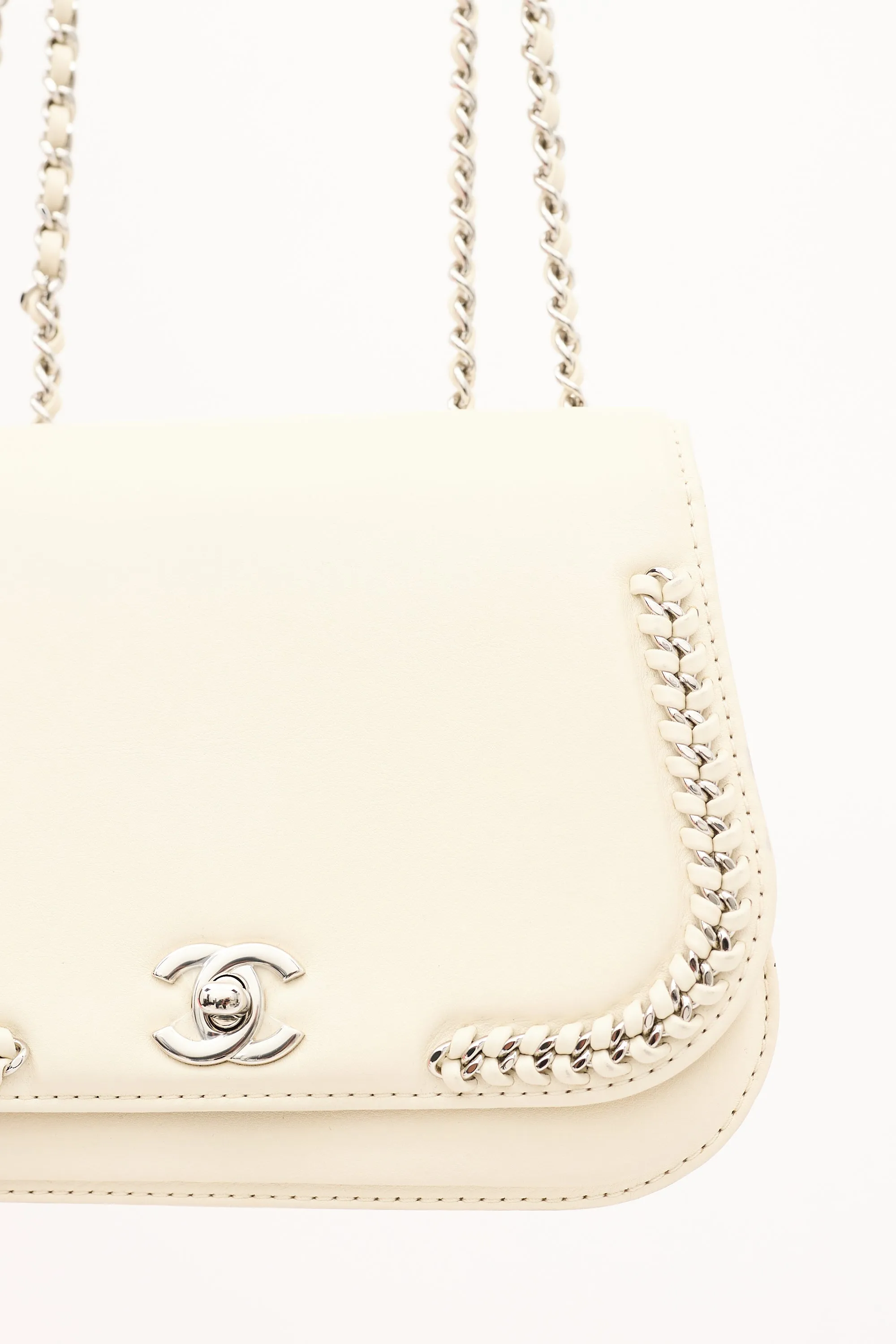 2017 Cream Leather Braided Chic Flap Bag