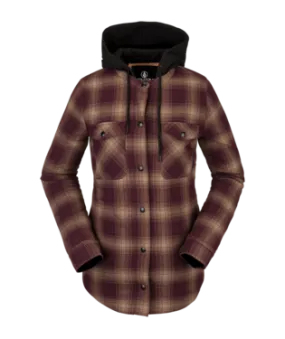 21/22 Volcom Womens Hooded Flannel Jacket Merlot