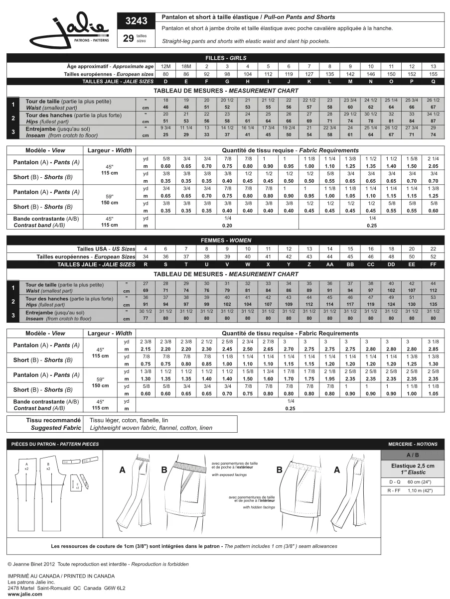 3243 // Pull-on Pants and Shorts
