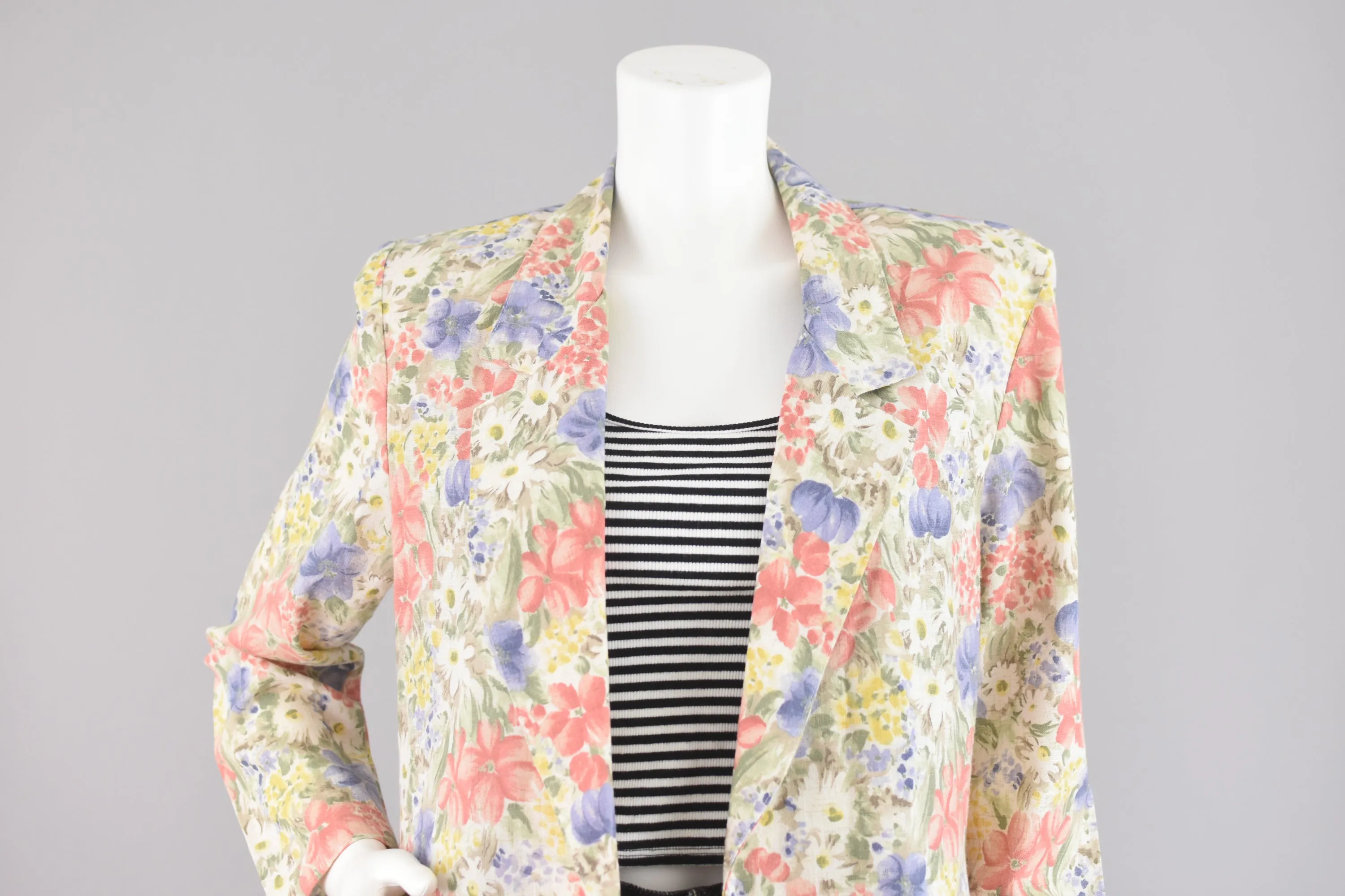 80s Pastel Romantic Floral Print Blazer Medium