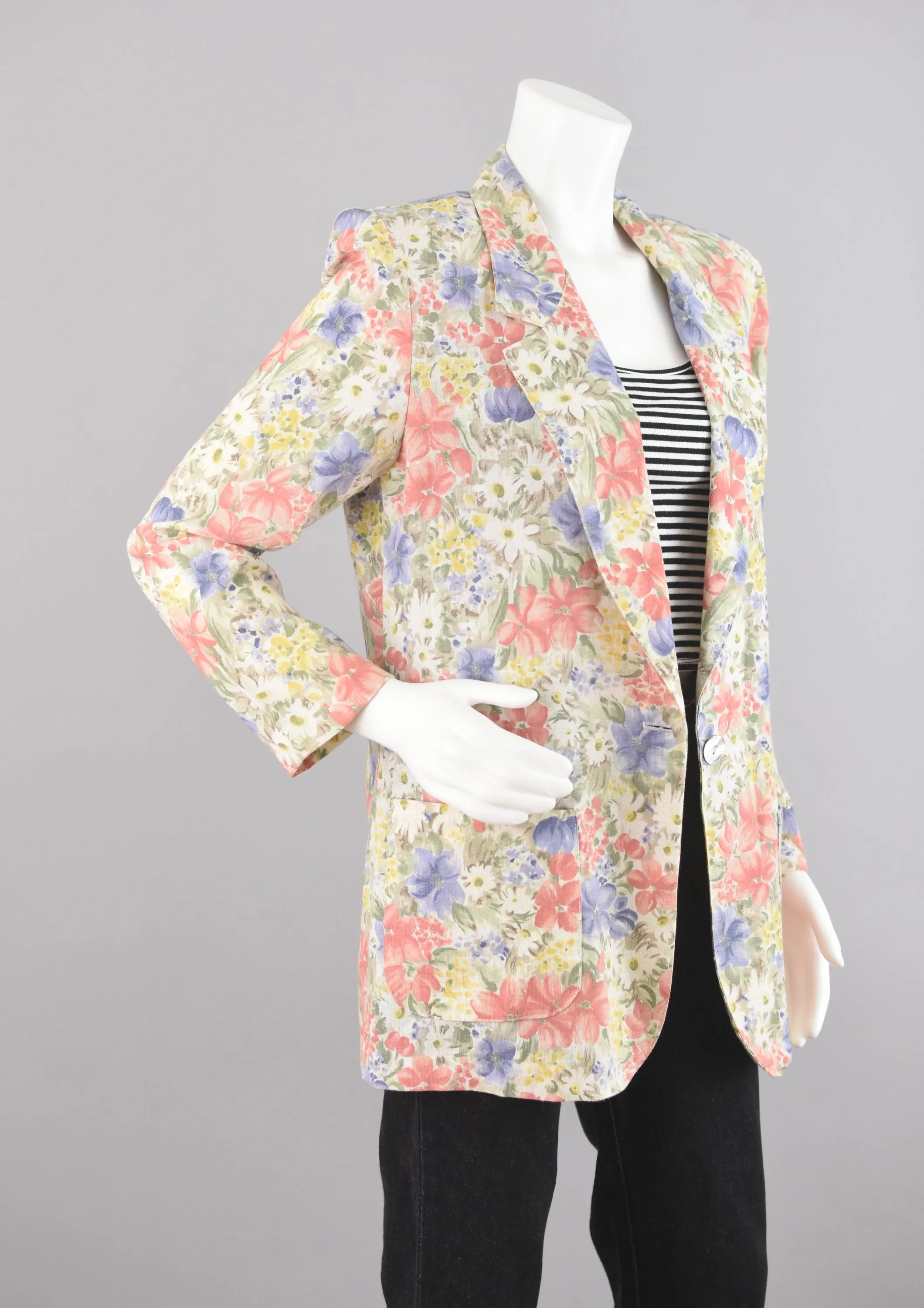 80s Pastel Romantic Floral Print Blazer Medium