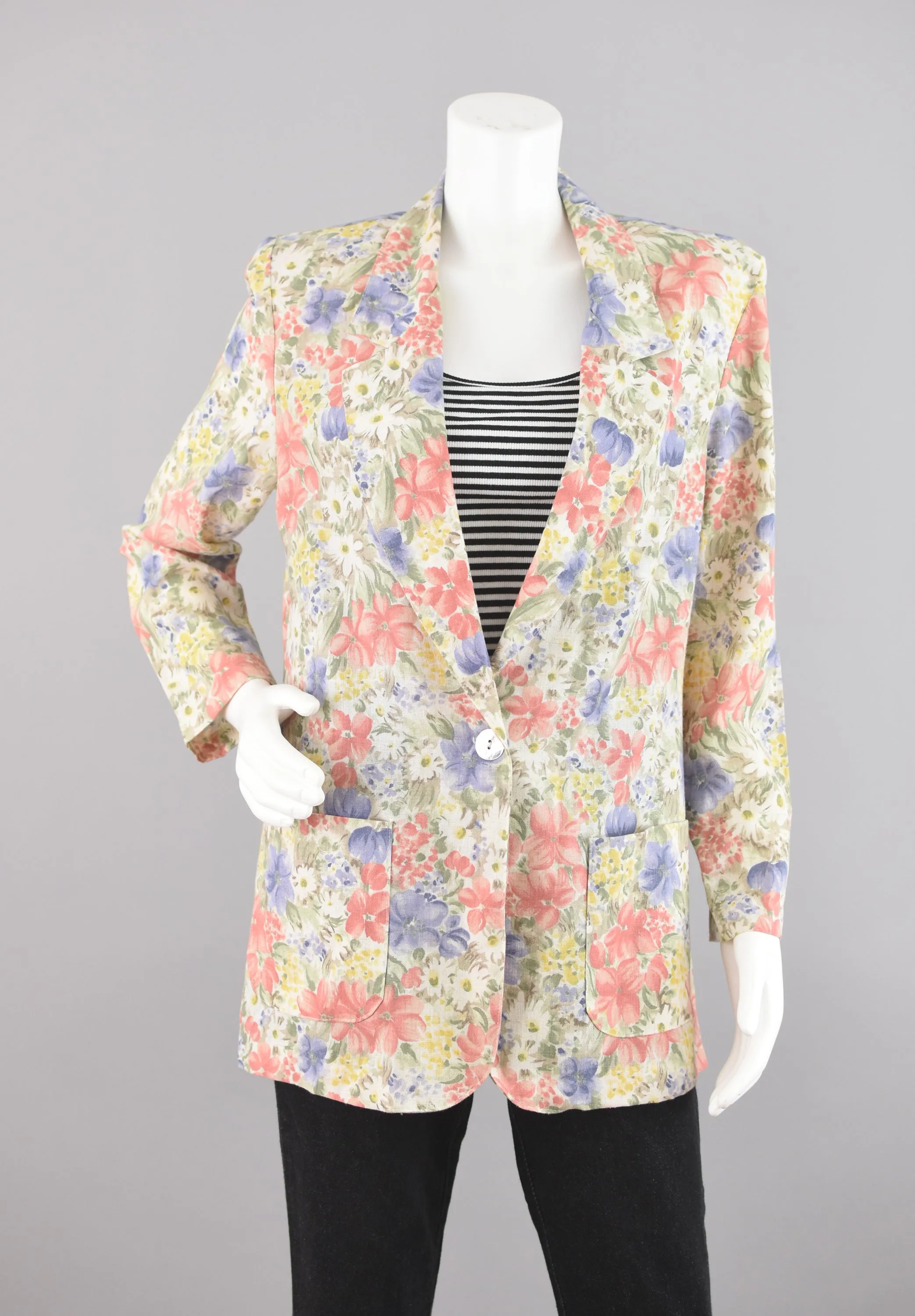 80s Pastel Romantic Floral Print Blazer Medium