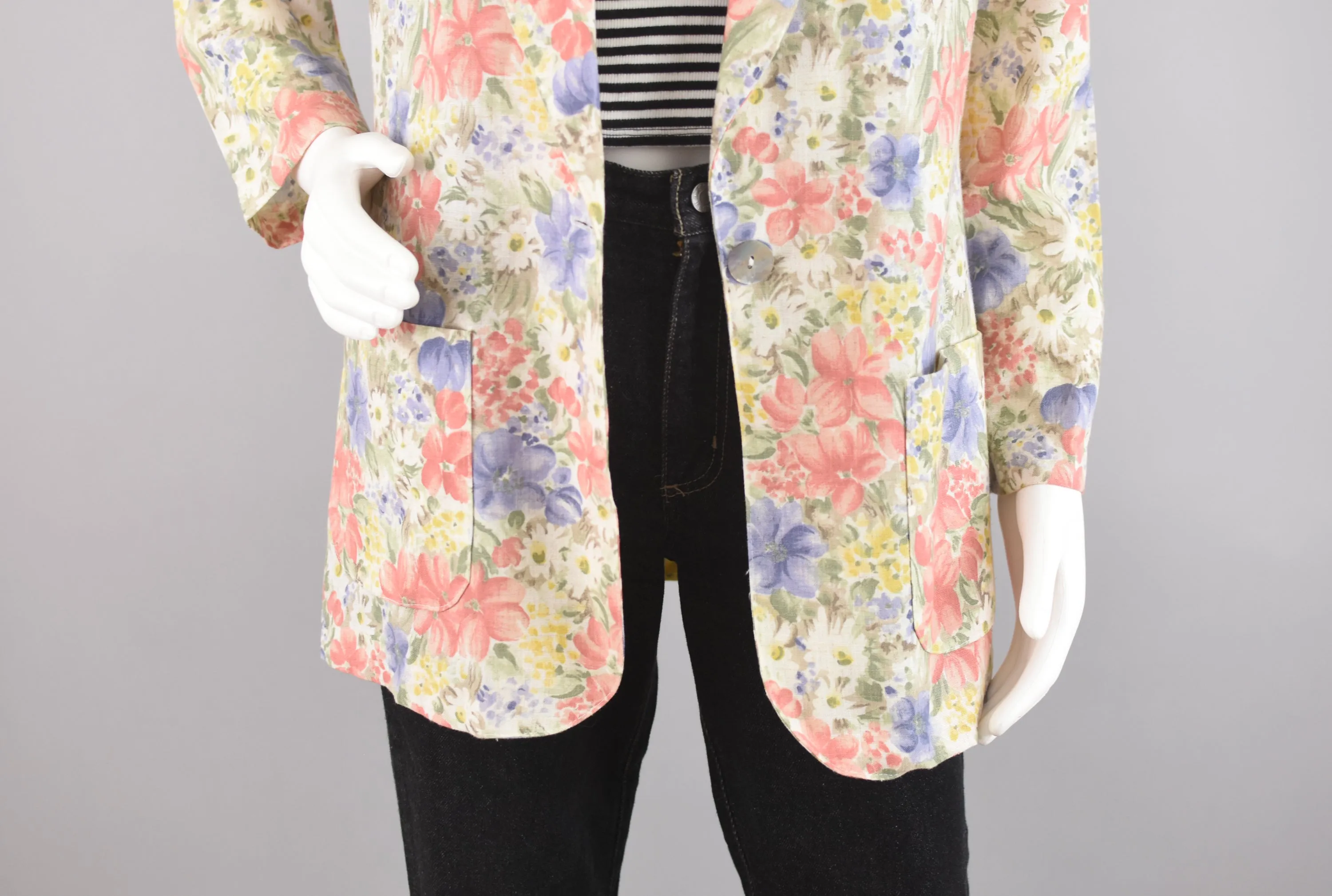 80s Pastel Romantic Floral Print Blazer Medium