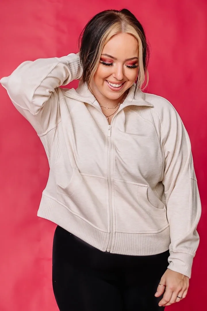 A Dynamic Moment Full Zip Jacket | Heather Beige