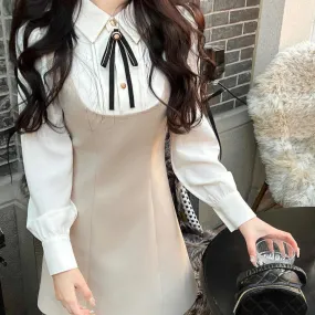 Aiertu - Mocha and High Tea in Paris Top and Dress Complete Set Dark Academia Kawaii Academia Y2K Cottagecore Coquette Fairycore Dollette Princesscore