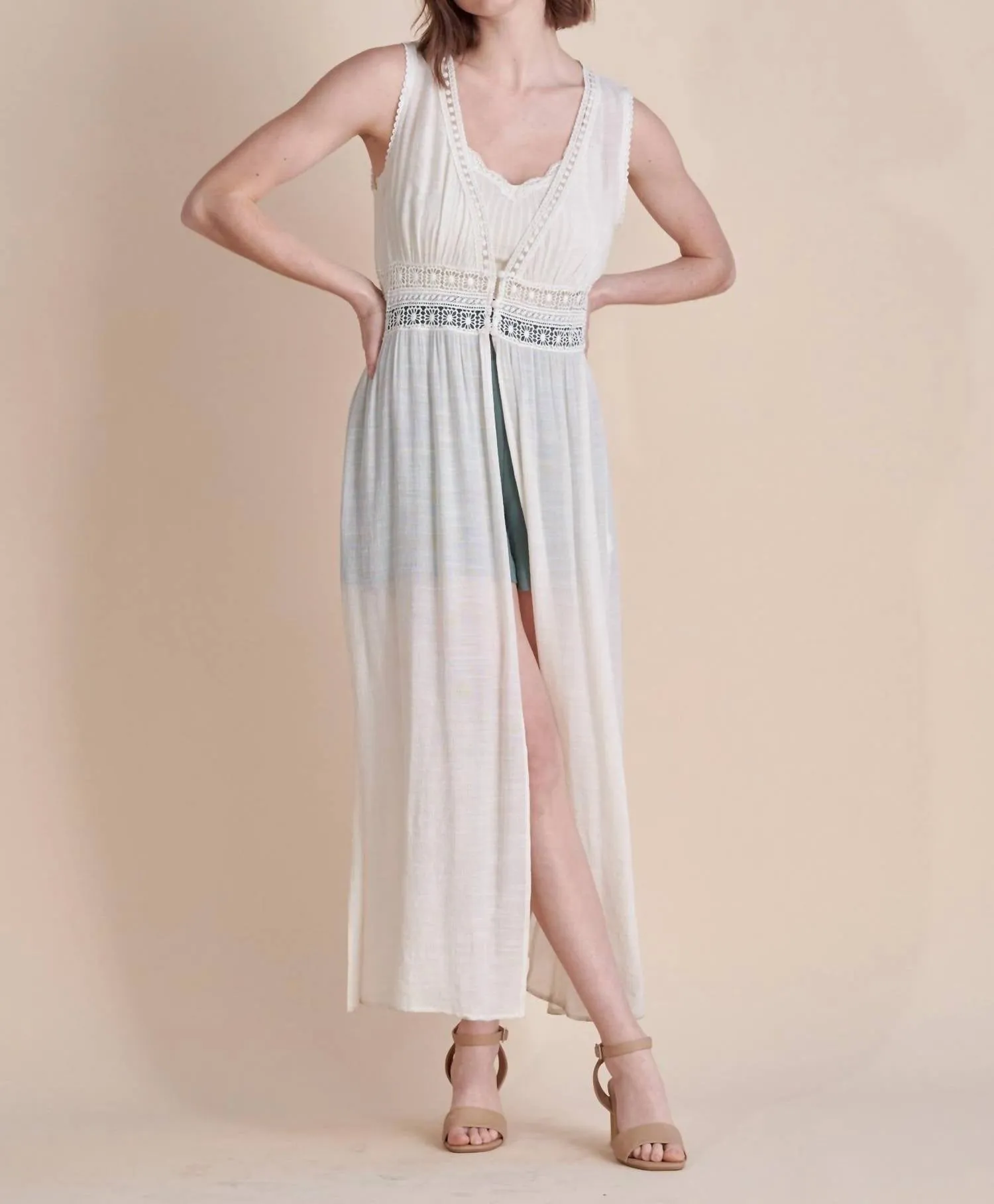 Allie Rose - Textured Woven Sleeveless Duster