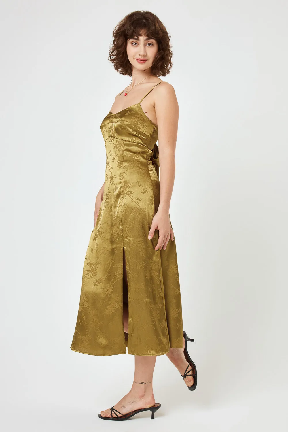 Amber Satin Jacquard Midi Cami Dress