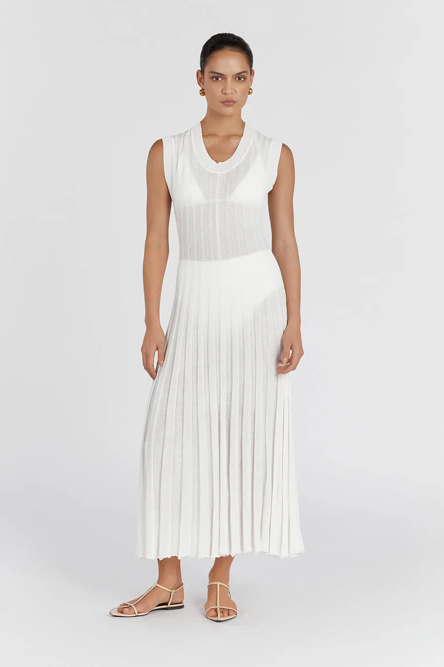 ASTRID OFF WHITE SCOOP MIDI DRESS