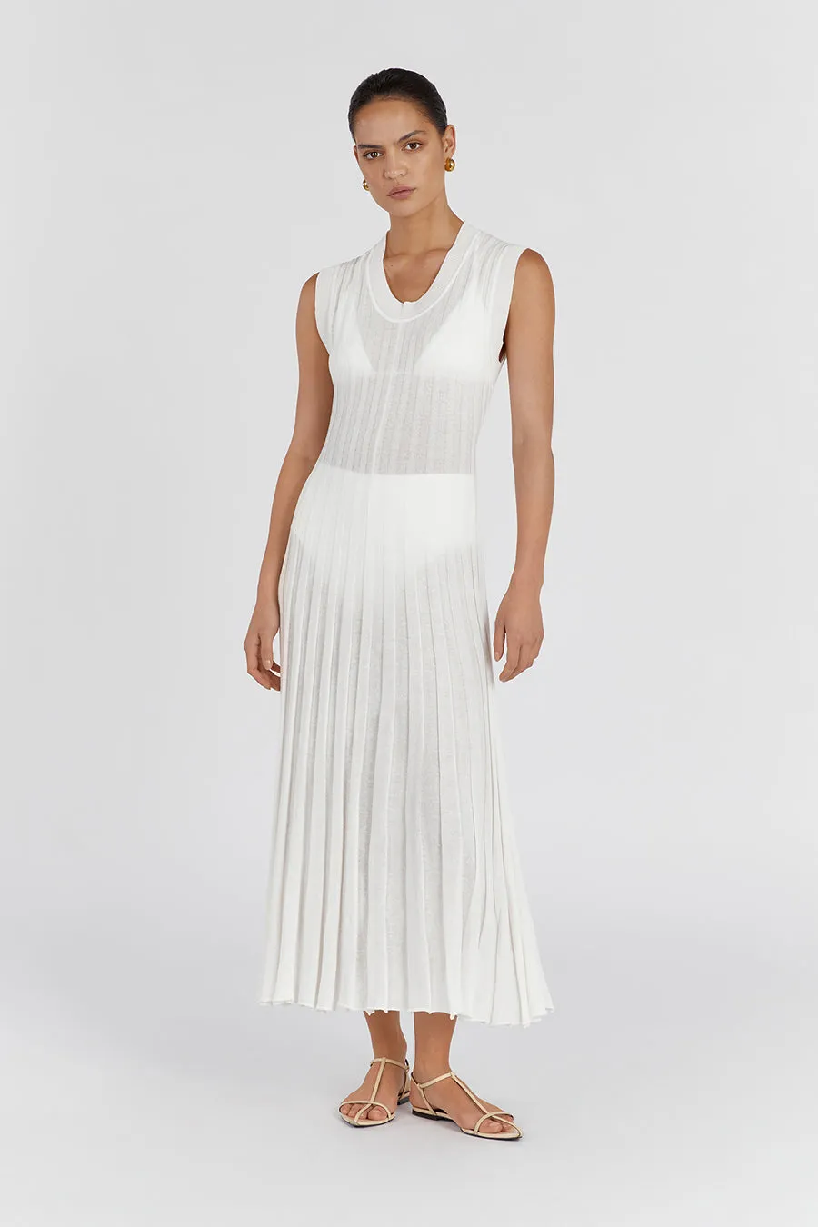 ASTRID OFF WHITE SCOOP MIDI DRESS
