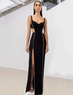 Bandage Scoop neck rhinestone cutout dress