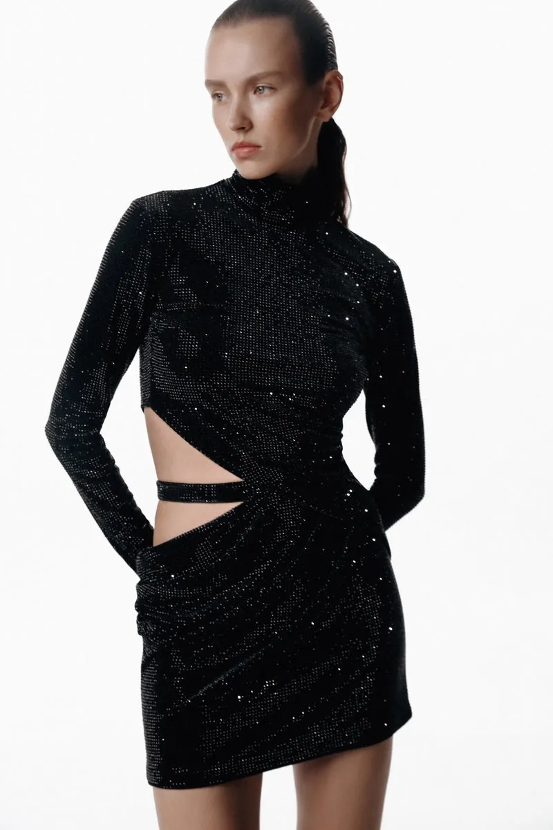 BLACK MINI DRESS WITH OPEN SIDE