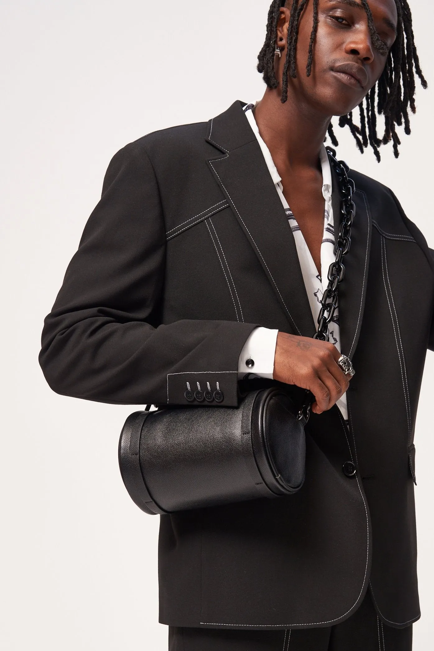 Black Oversized Blazer With Contrast Stitch Detail