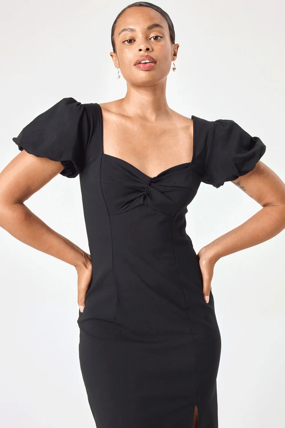 Black Puff Sleeve Pencil Dress
