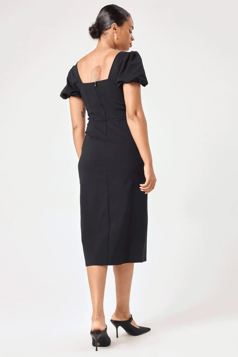 Black Puff Sleeve Pencil Dress