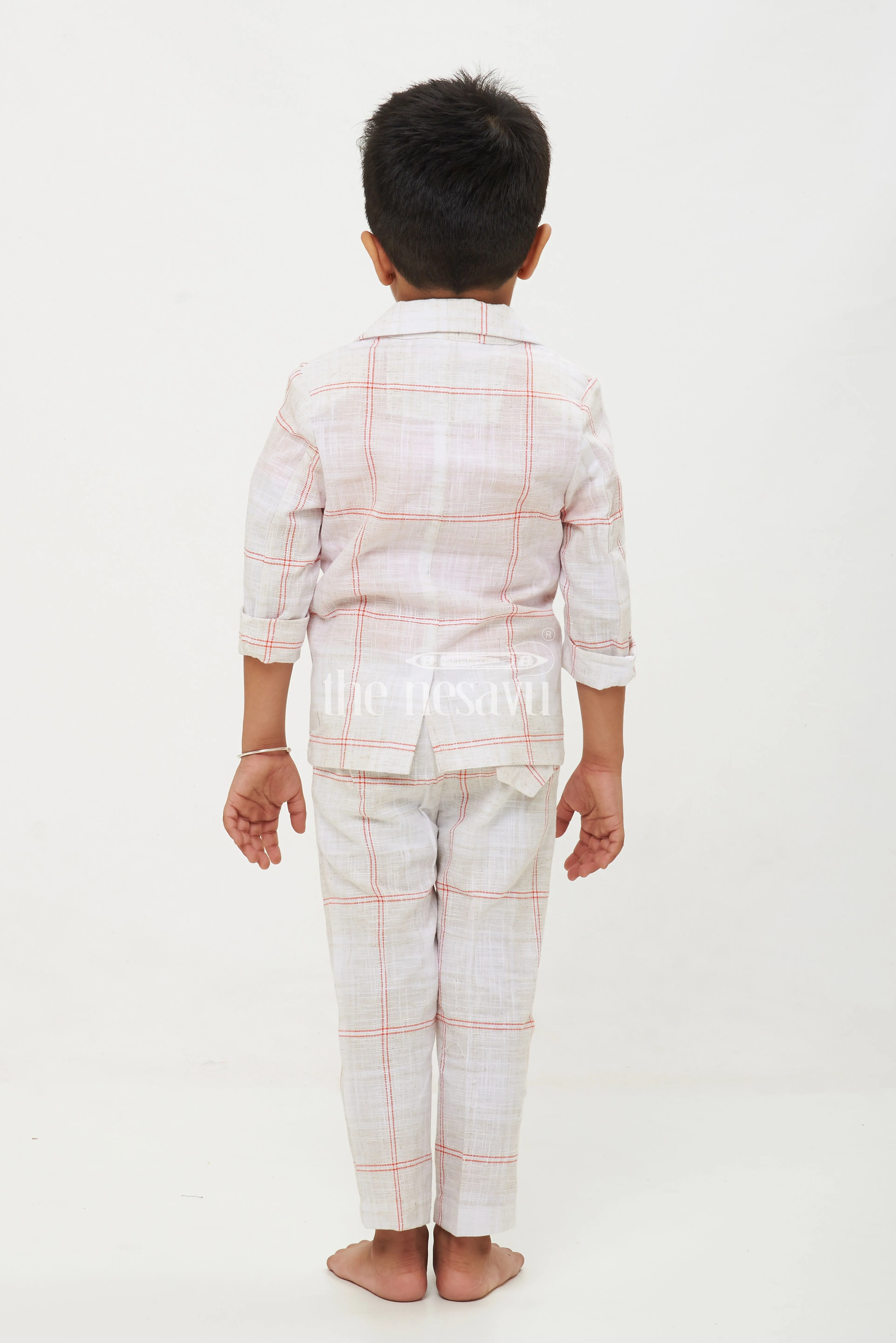 Boys' Designer Linen Cotton Blazer Pant & T-Shirt Set - Full Sleeve
