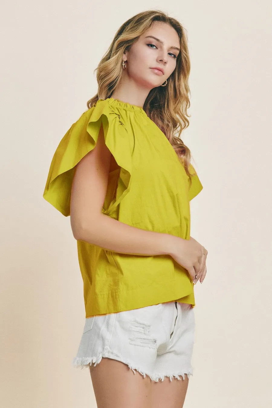 Chartreuse Ruffle Short Sleeve Top