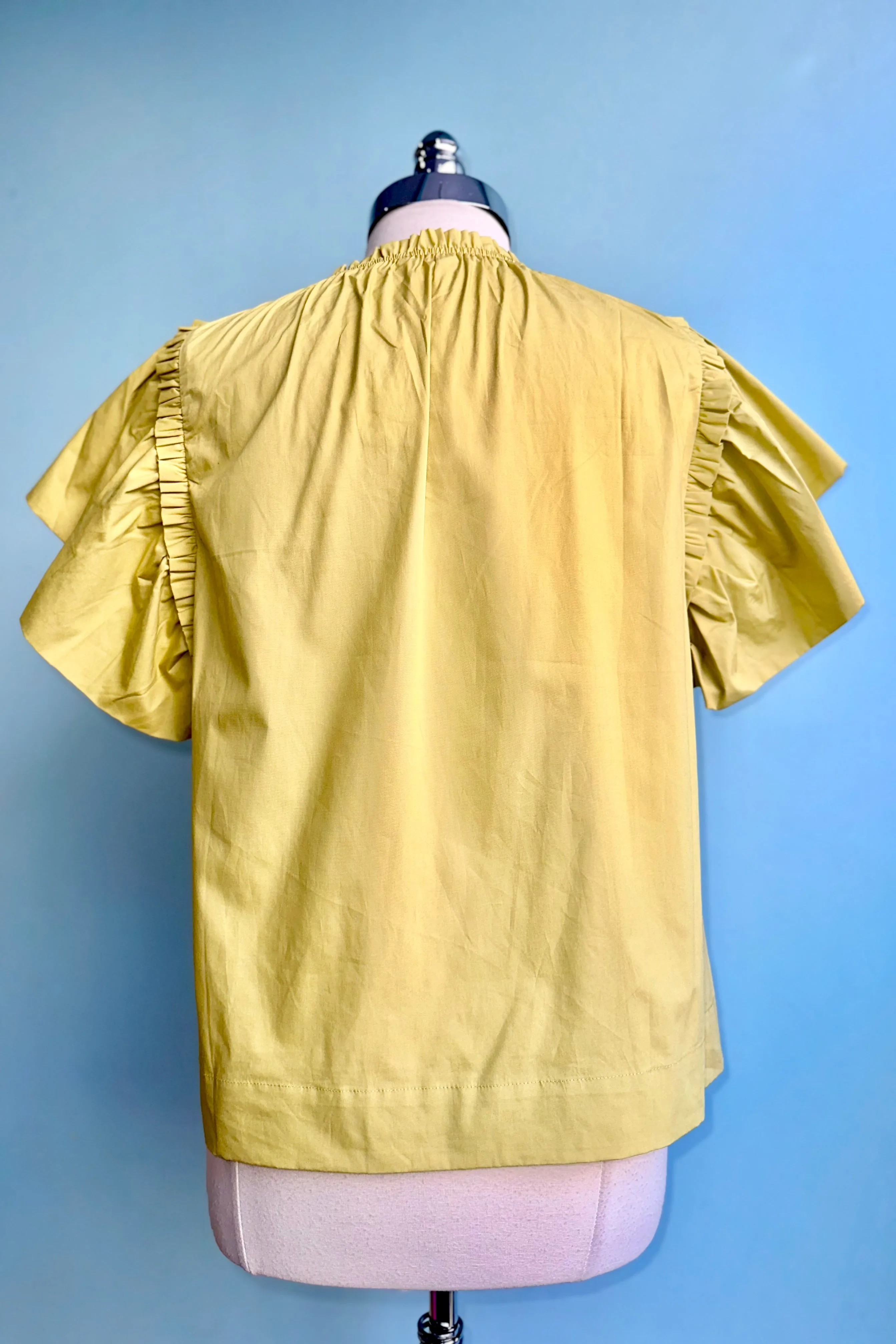 Chartreuse Ruffle Short Sleeve Top
