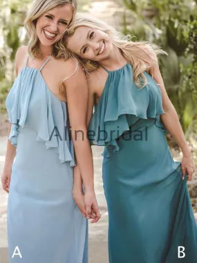 Chiffon Halter Backless Elegant Long Bridesmaid Dresses , AB4101