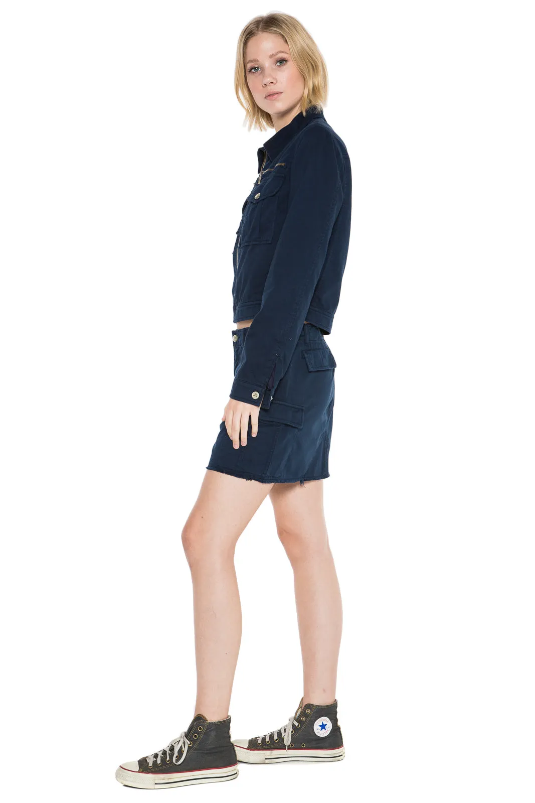 Collared crop jacket in Navy