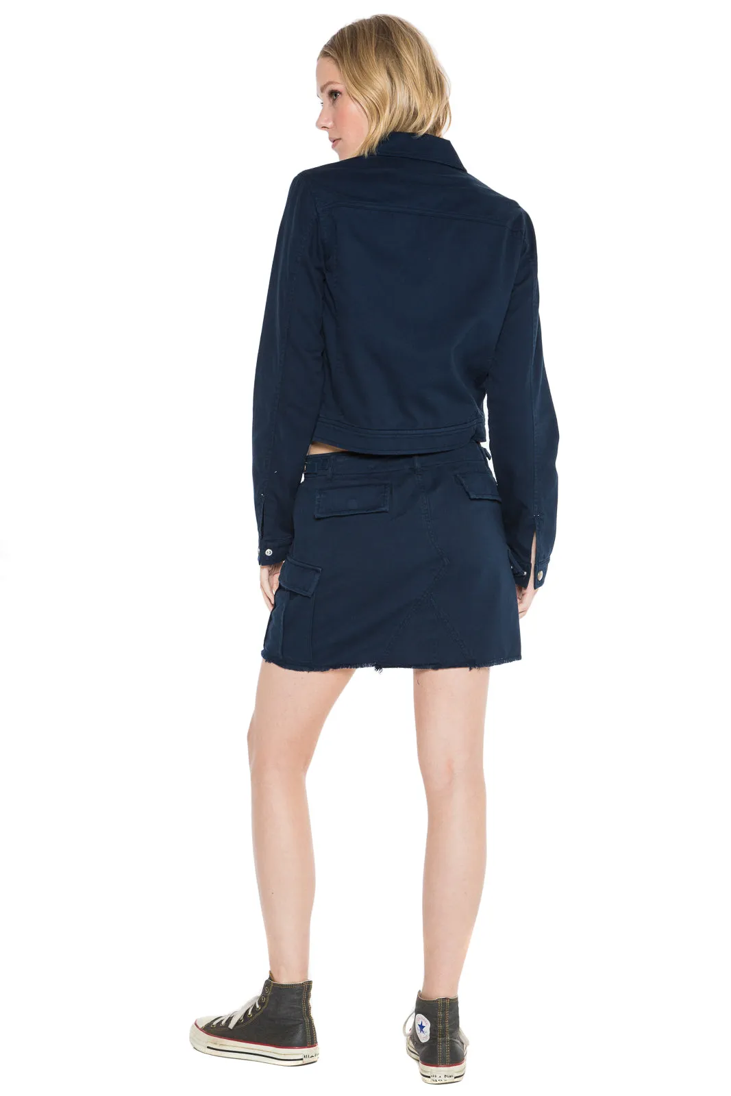 Collared crop jacket in Navy