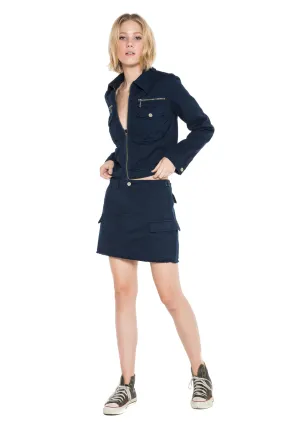 Collared crop jacket in Navy
