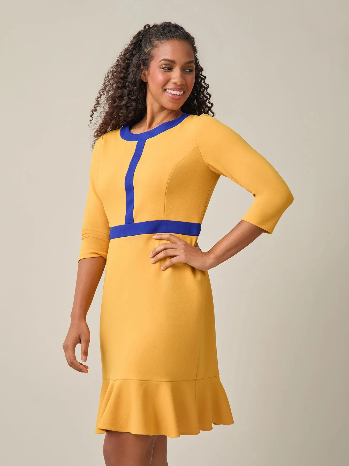 Colorblock Ruffle Hem Dress, Gold Signature/Royal Signature
