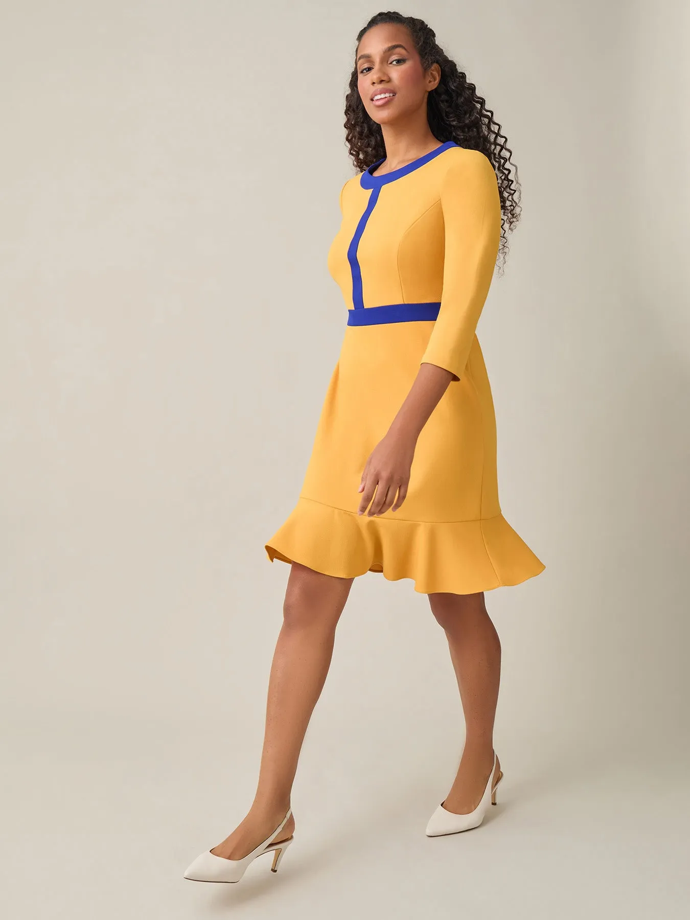 Colorblock Ruffle Hem Dress, Gold Signature/Royal Signature