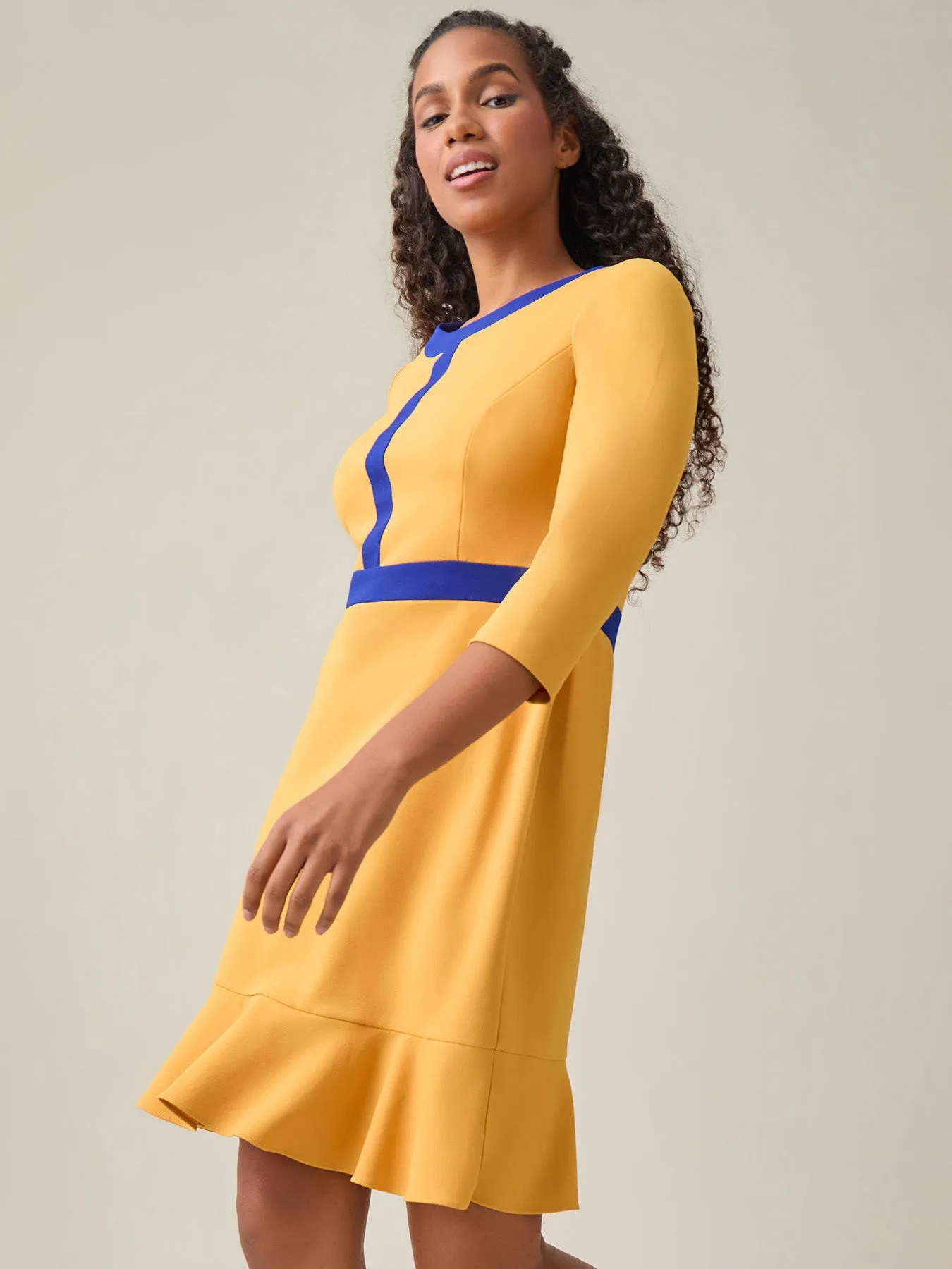 Colorblock Ruffle Hem Dress, Gold Signature/Royal Signature