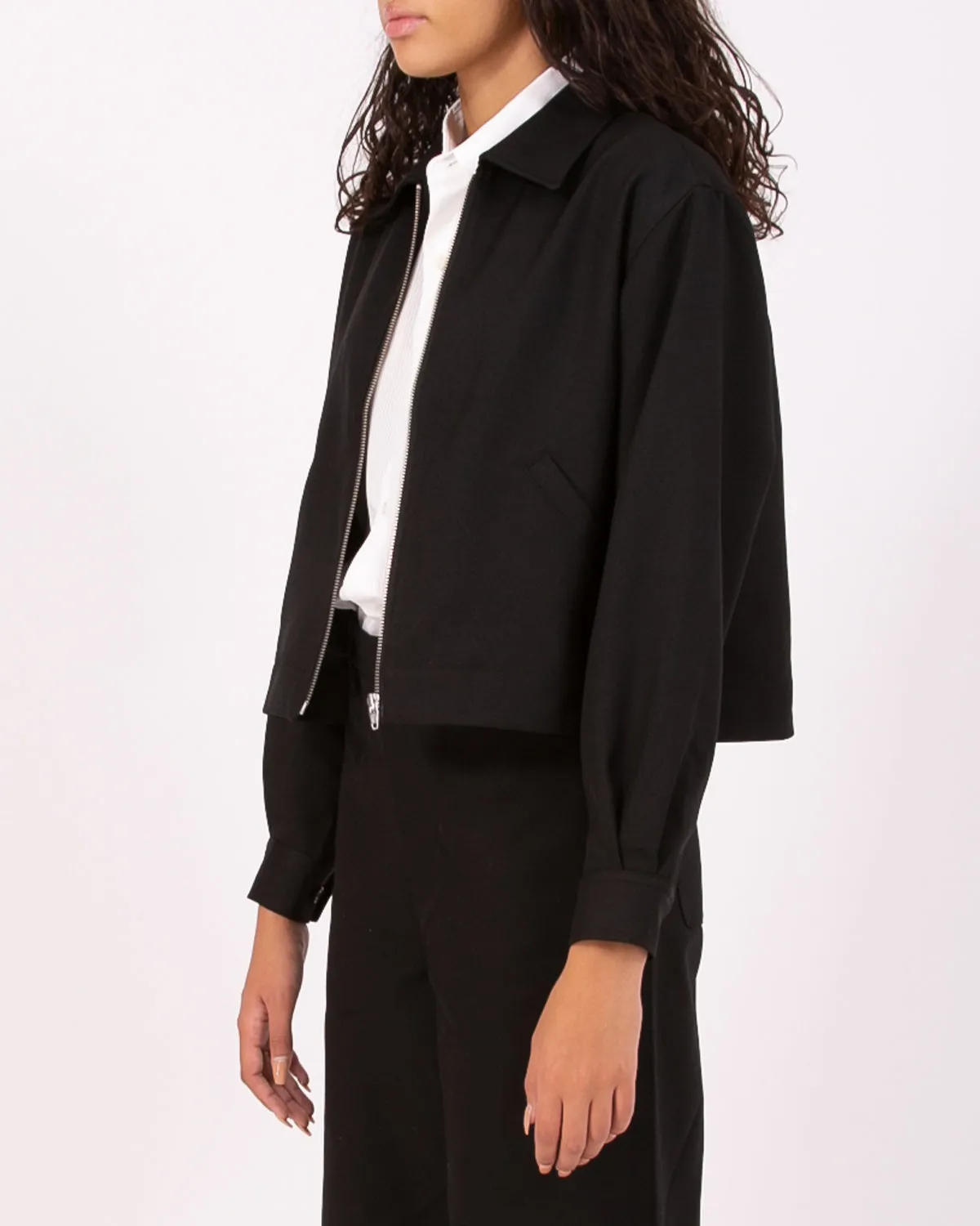 Crop Harrington Jacket - Black Sharkskin