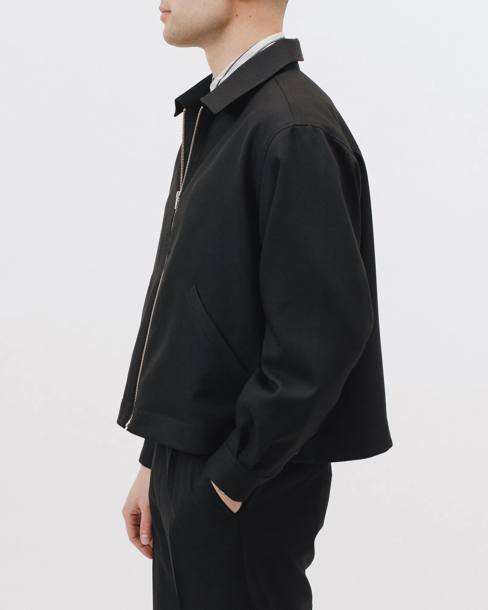 Crop Harrington Jacket - Black Sharkskin