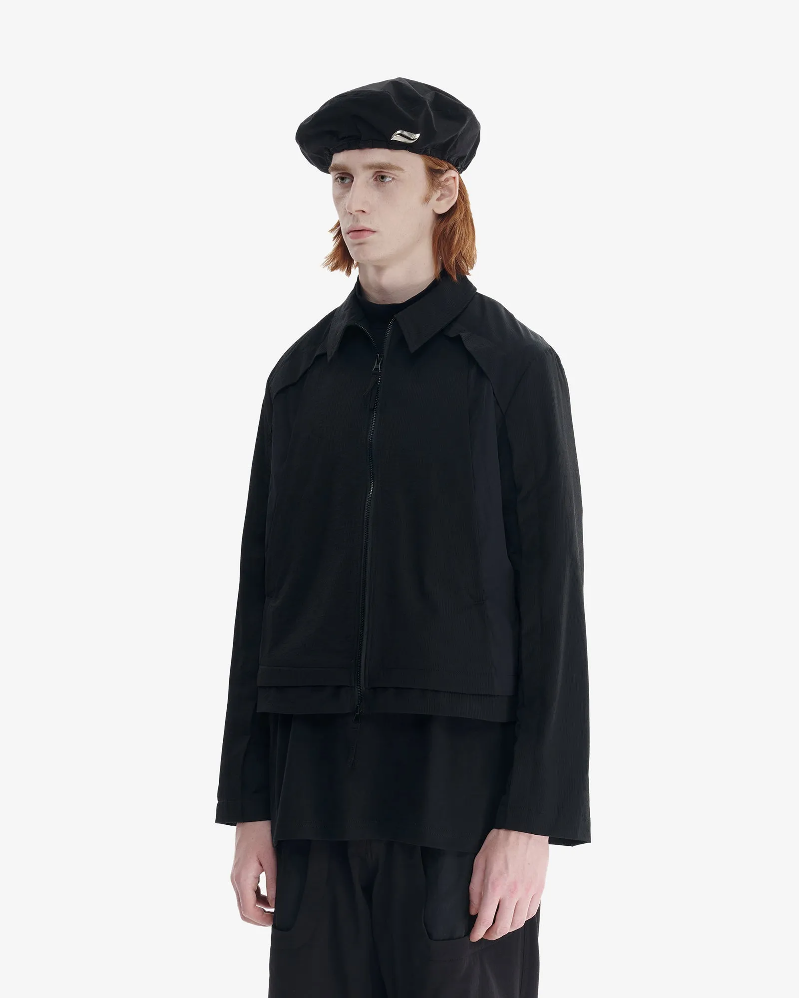 Cropped Collared Zipper Jacket