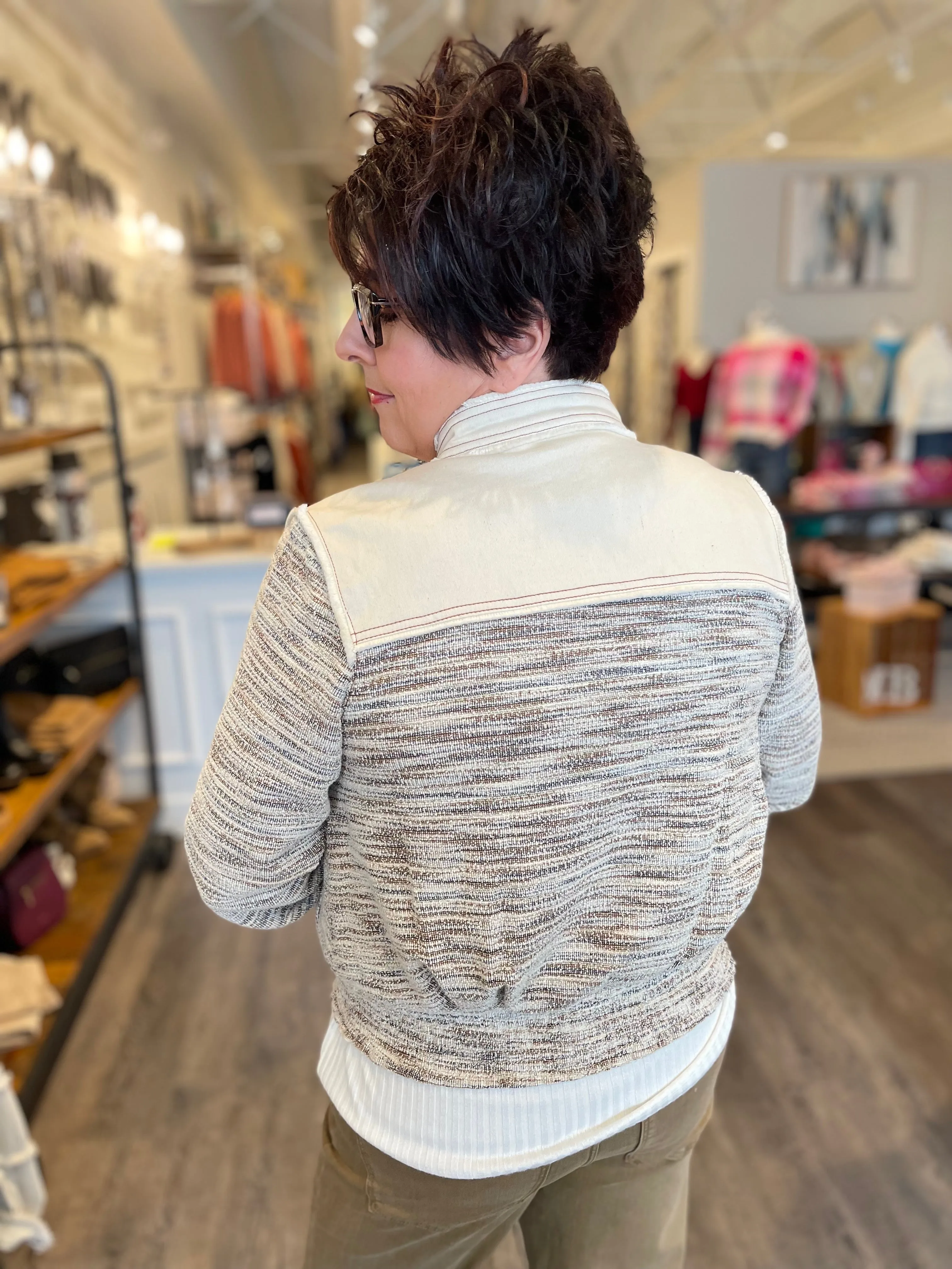 Cropped Denim Boucle Jacket