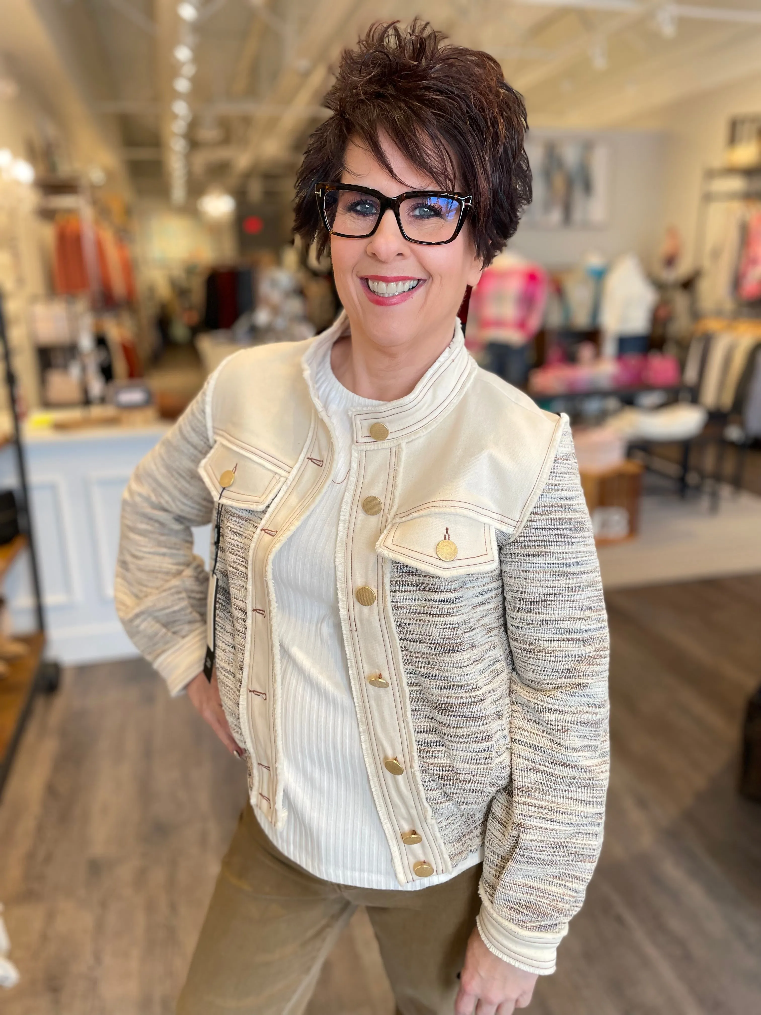 Cropped Denim Boucle Jacket