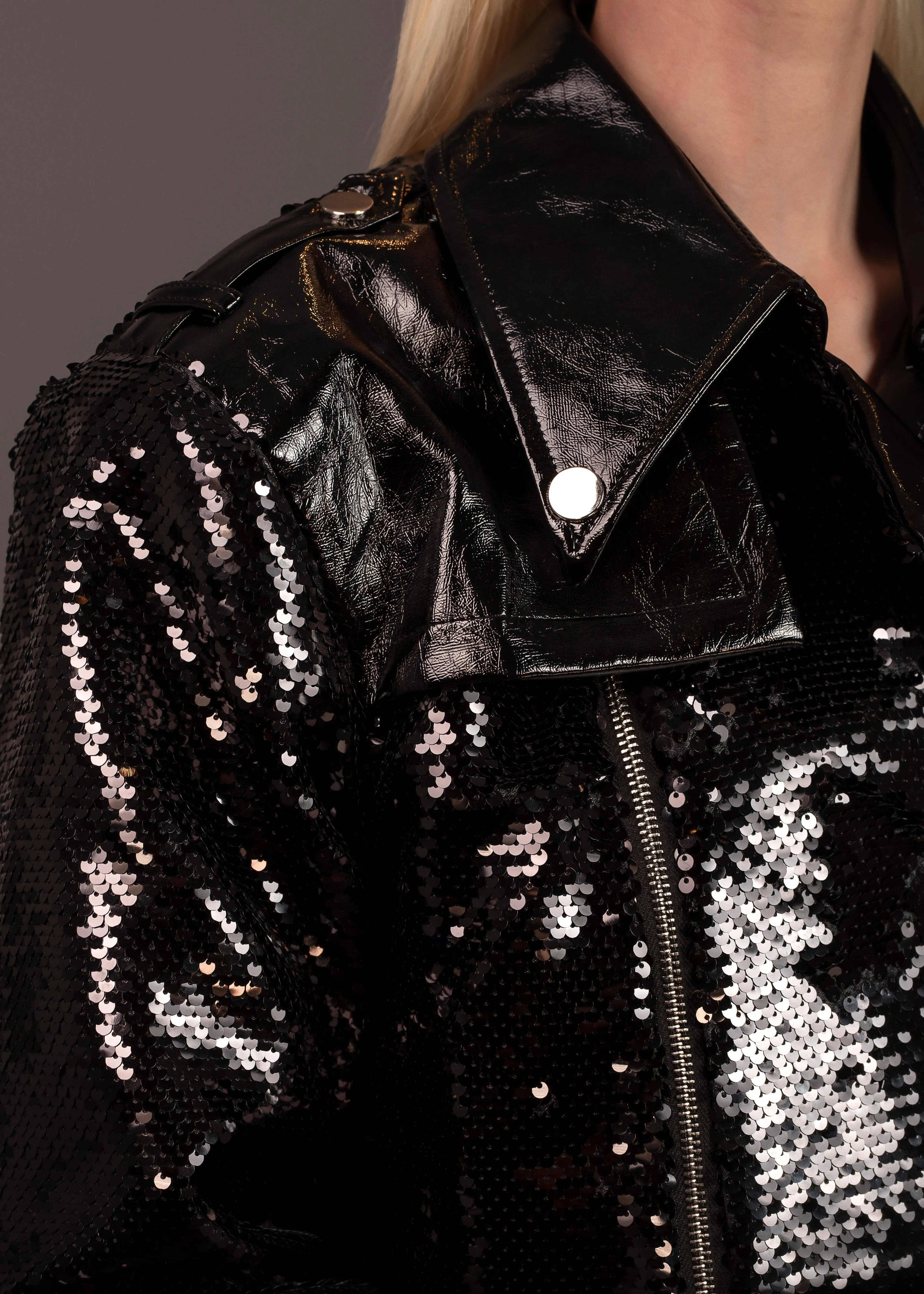 Cropped Patent Sequin Jacket
