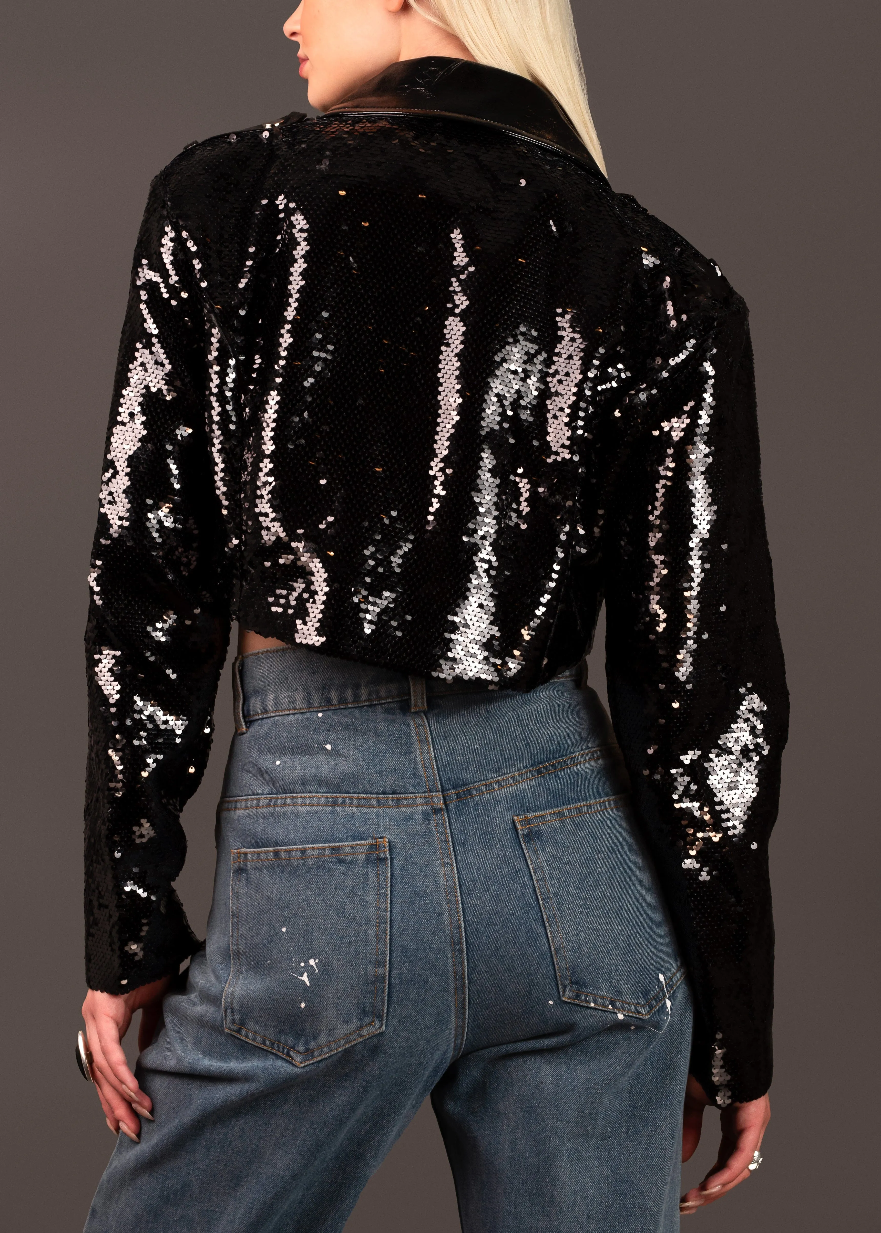 Cropped Patent Sequin Jacket