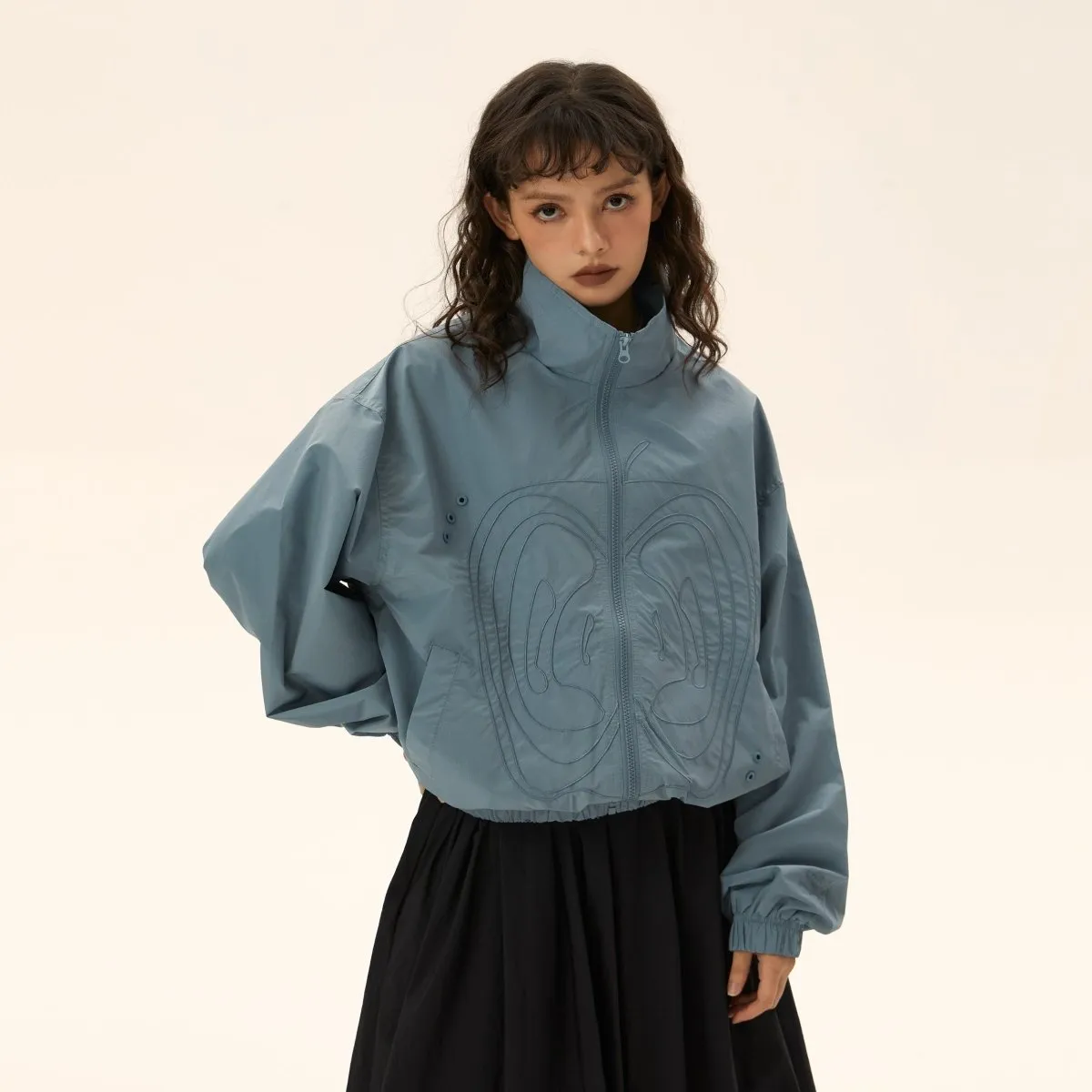 Cropped stand collar nylon jacket