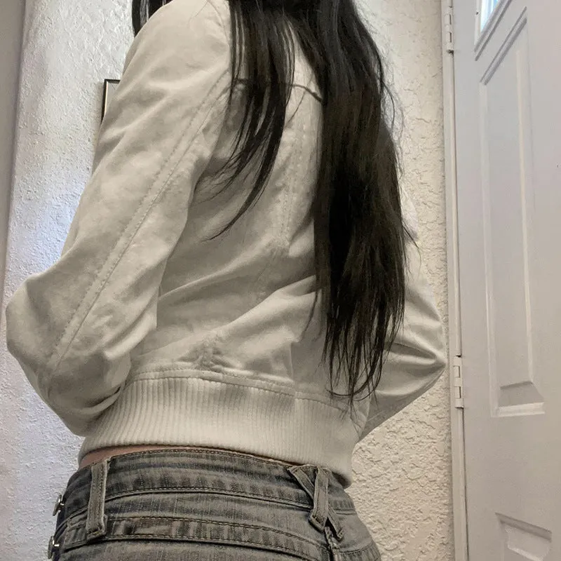Cropped Zip-Up Bomber Jacket