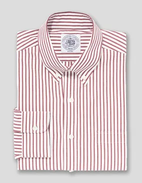 DARK RED WHITE BUTCHER STRIPE BROADCLOTH DRESS SHIRT