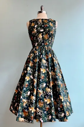 Dark Teal Woodland Animals Midi Dress by Retrolicious