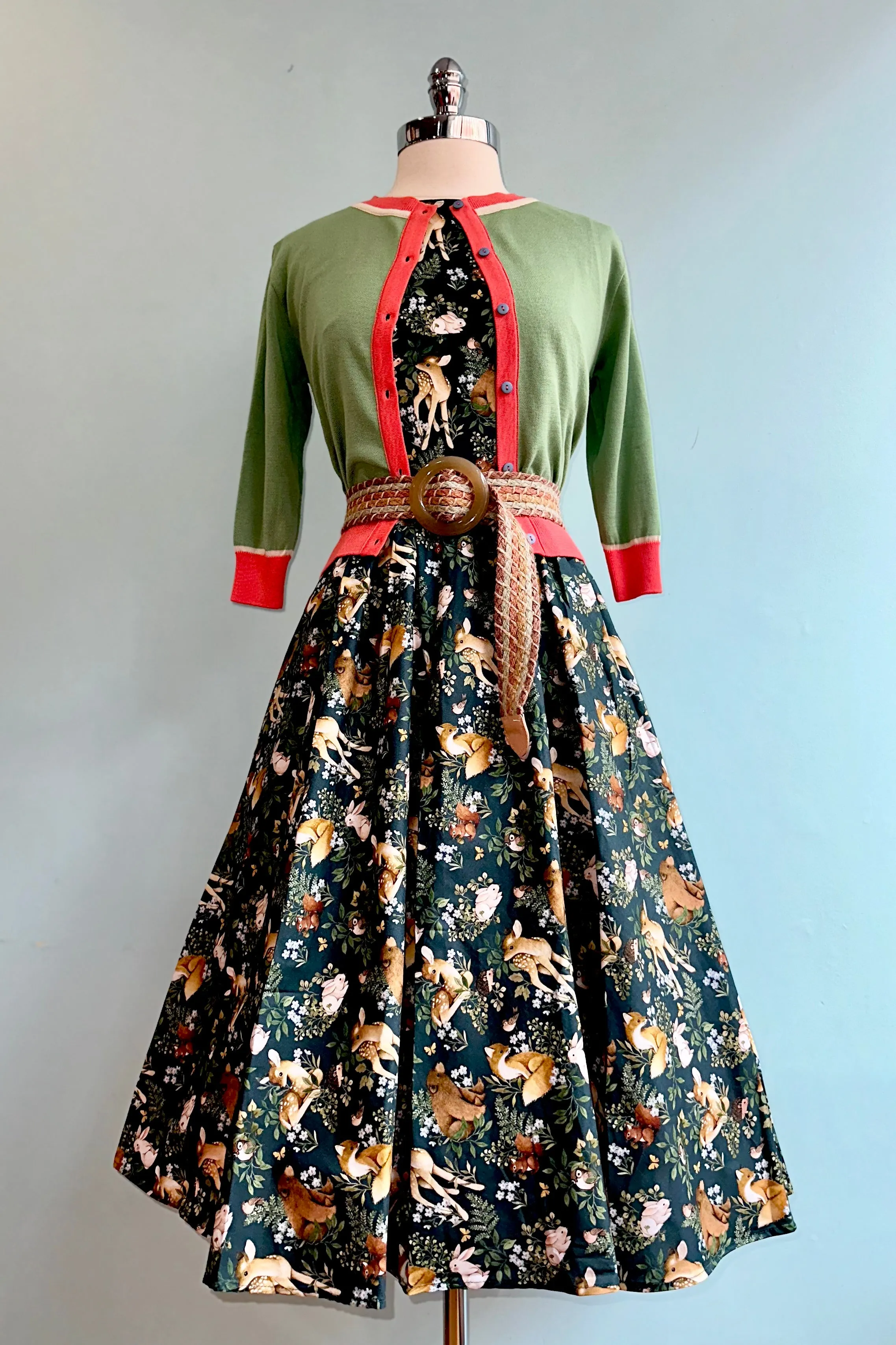 Dark Teal Woodland Animals Midi Dress by Retrolicious