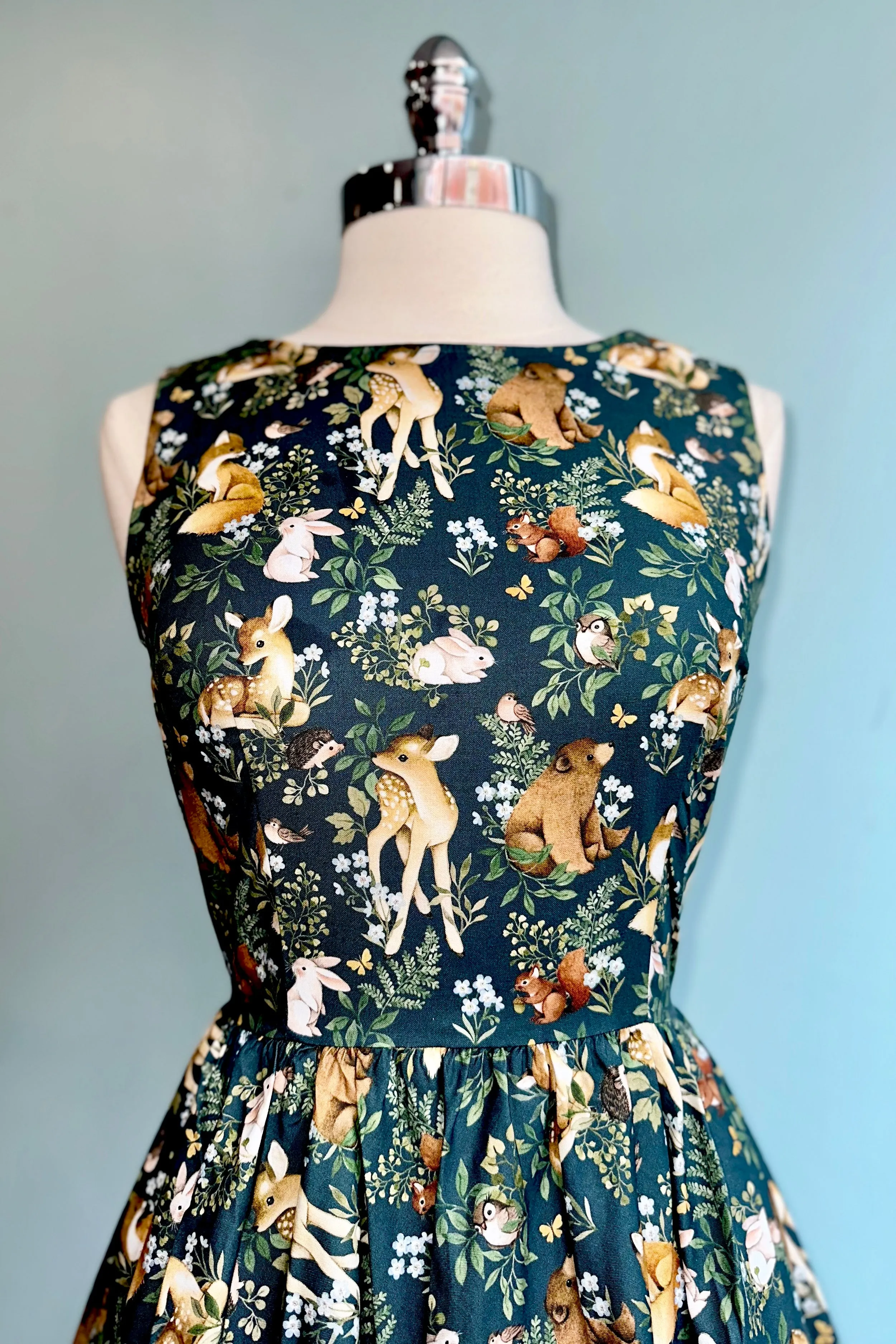 Dark Teal Woodland Animals Midi Dress by Retrolicious