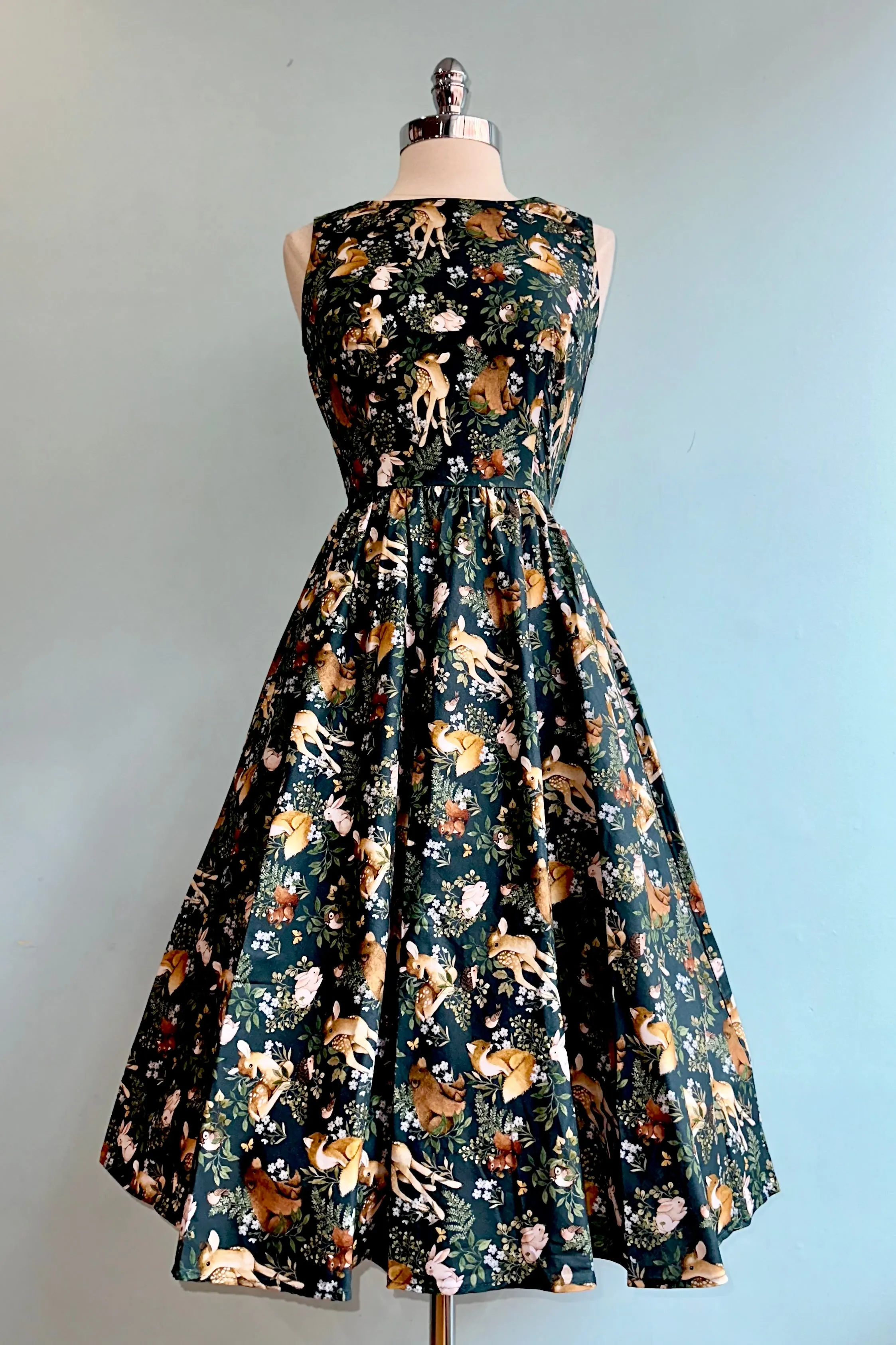 Dark Teal Woodland Animals Midi Dress by Retrolicious