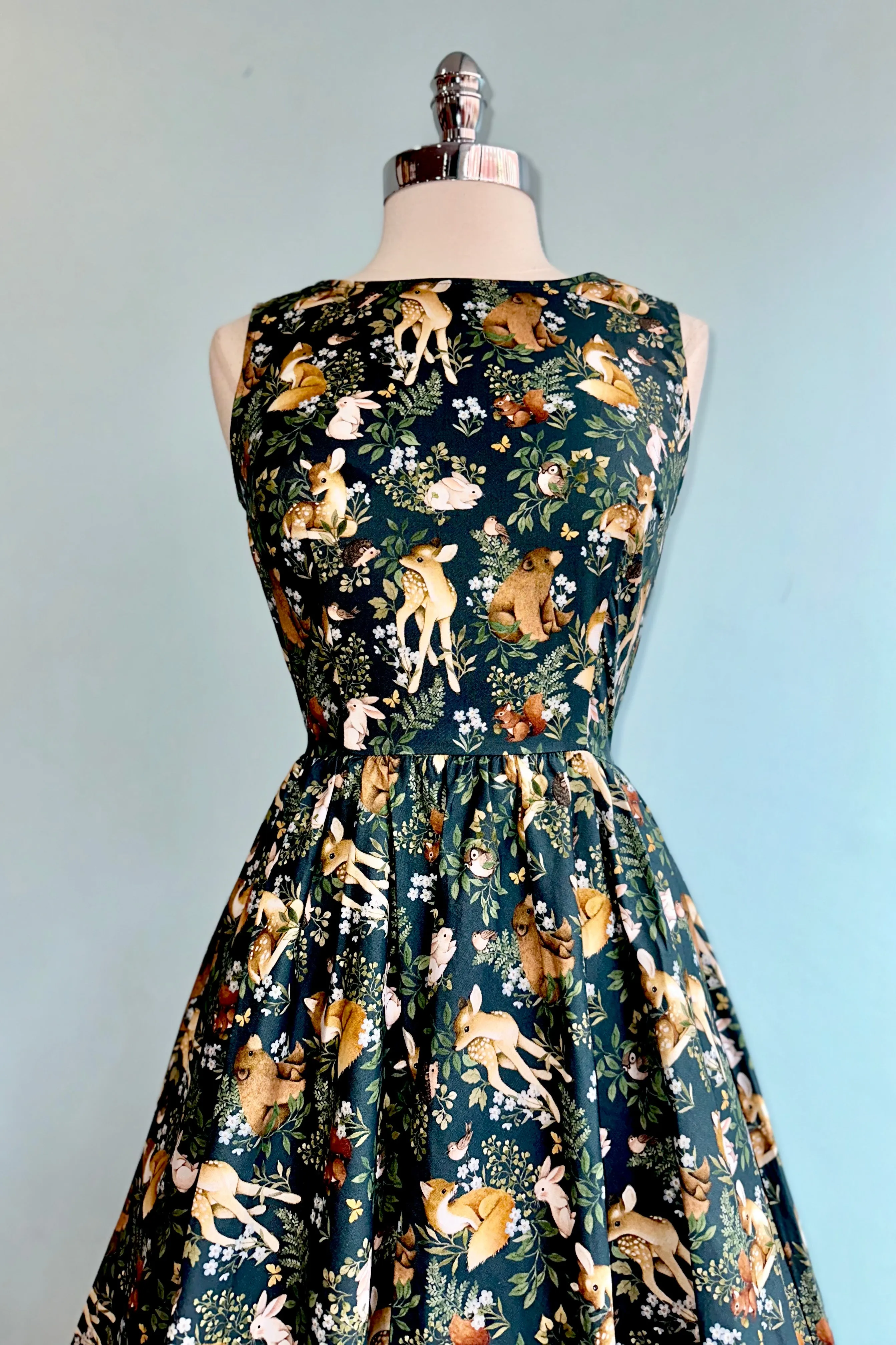 Dark Teal Woodland Animals Midi Dress by Retrolicious