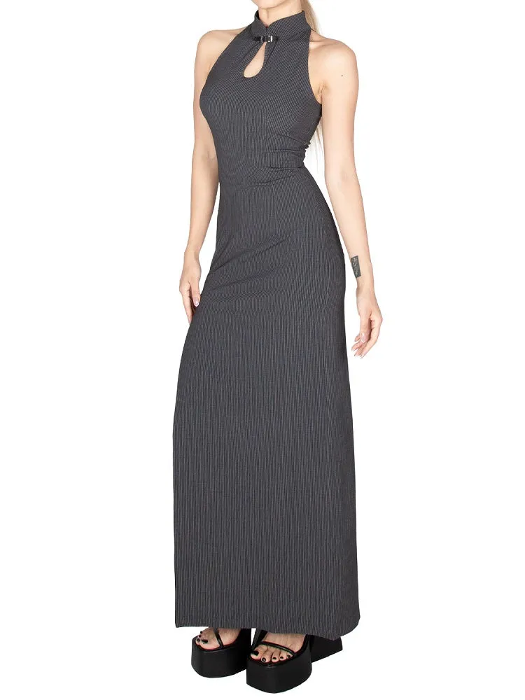 Dark Gray Thigh-high Slit Glamorous Sleeveless Qipao Dress