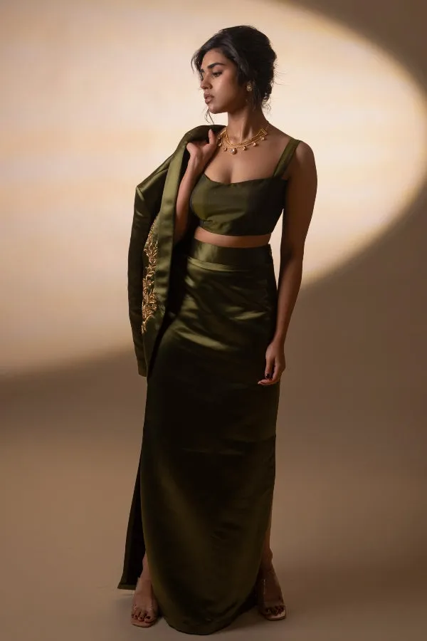DESIGNER EMBROIDERED CO-ORD SET IN GREEN