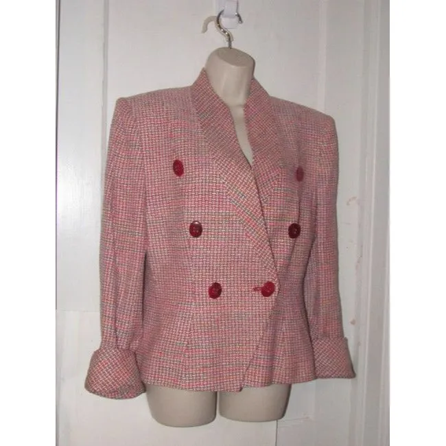 Dior Pink Turquoise Red And White Tweed Vintage Blazer