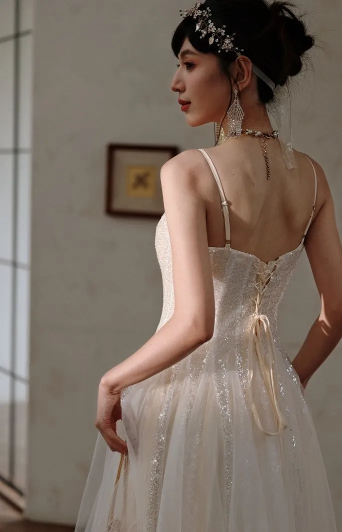 DOLLY Elegant Off White Sleeveless Sequin Long Wedding Guest Dress-Star